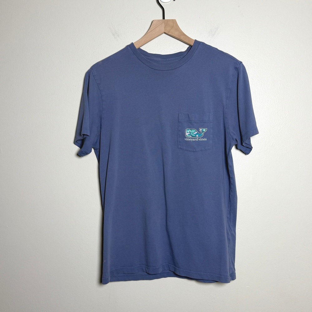 Vineyard Vines Mens Cotton T-Shirt S Blue Sea Whale Graphic Pocket Beach Coastal
